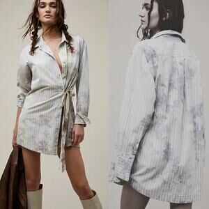 Free People Nola Shirtdress Honey Bunny Grey Wash Normcore Stripe Tiedye Boho XL